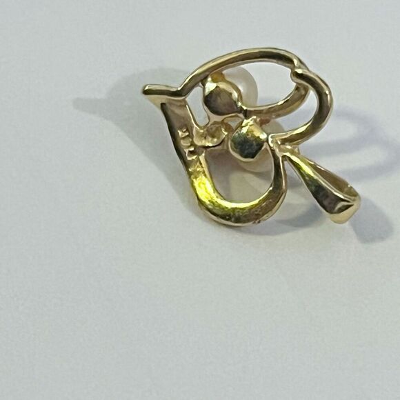 Vintage 14K Yellow Gold Double Pearl & Diamond Heart Shape Pendant - Picture 5 of 7